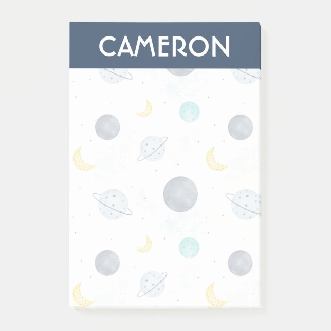 Notas Post-it® Patrón de plano de espacio azul acuarela (Anverso)