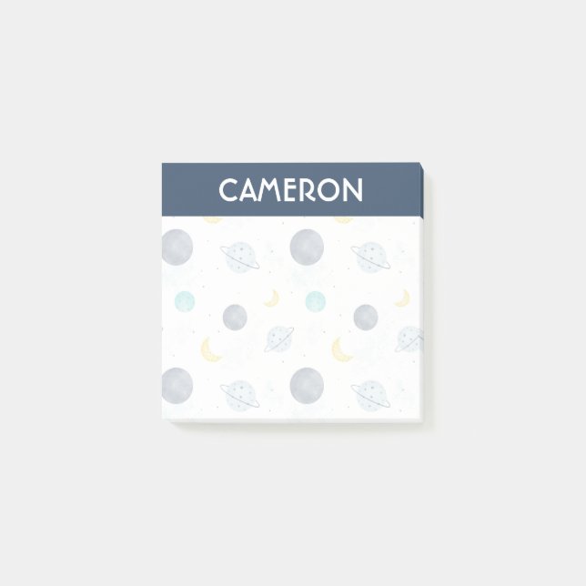 Notas Post-it® Patrón de plano de espacio azul acuarela (Anverso)