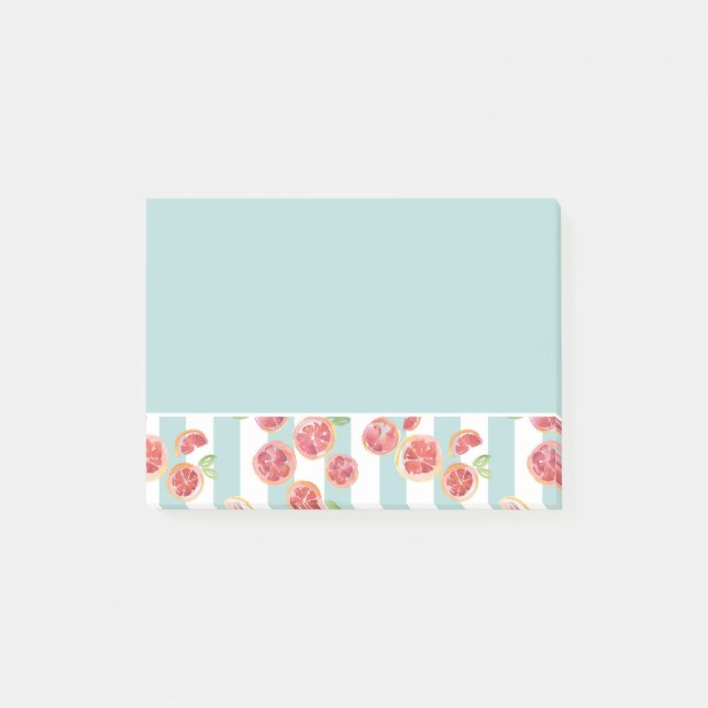 Notas Post-it® Patrón de pomelo rosado en franjas verdes (Anverso)