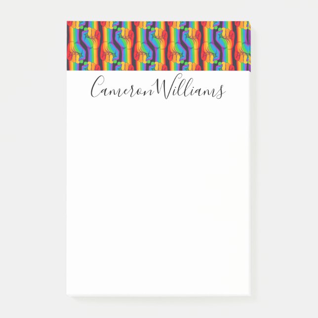 Notas Post-it® Patrón de puño arco iris (Anverso)