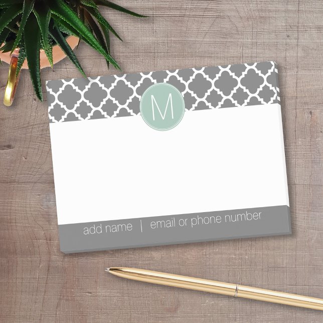 Notas Post-it® Patrón de quatrefoil a la moda con monograma Perso (Personalized post it notes with low quantity. Add your personal touch.)