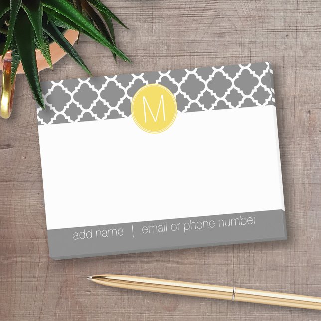 Notas Post-it® Patrón de quatrefoil de moda con dirección y monog (Personalized post-it notes - add your name and other text)