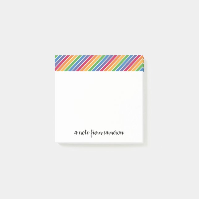 Notas Post-it® Patrón de rayas arco iris (Anverso)