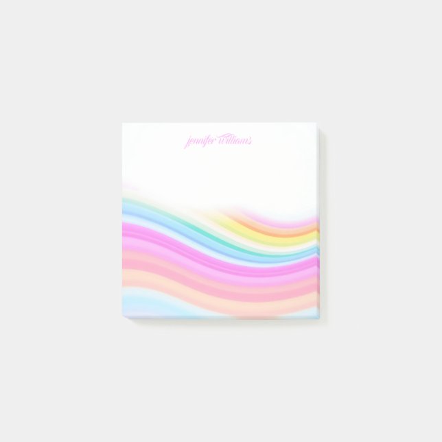 Notas Post-it® Patrón de rayas de arcoíris rosa personalizado (Anverso)