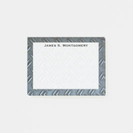 Notas Post-it® Patrón de rejilla de metal gris plateado con grung