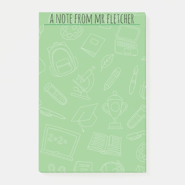 Notas Post-it® Patrón De Suministros Escolares Dibujados A Mano P (Anverso)