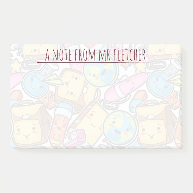 Notas Post-it® Patrón de suministros escolares personalizados (Anverso)