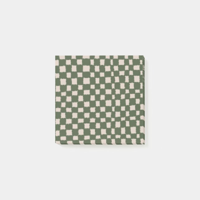 Notas Post-it® Patrón de tablero de ajedrez gris verde (Anverso)