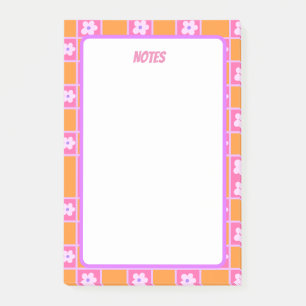 Notas Post-it® Patrón de tablero de ajedrez retro en Naranja y pú