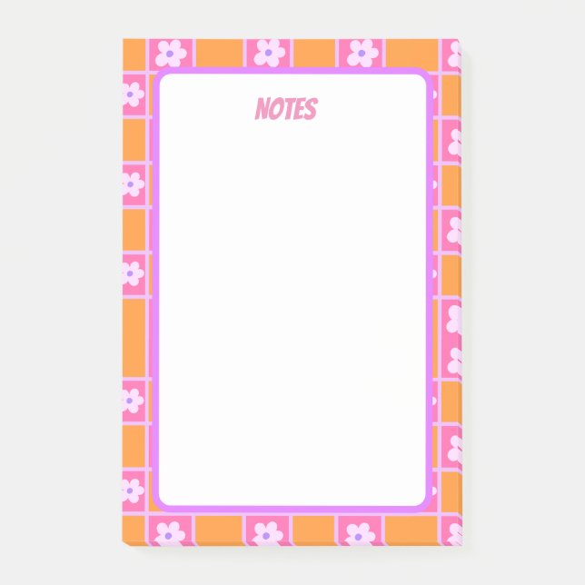 Notas Post-it® Patrón de tablero de ajedrez retro en Naranja y pú (Anverso)