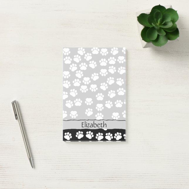 Notas Post-it® Patrón de traza, garras de perro, negro y blanco,  (Oficina)