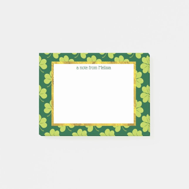 Notas Post-it® Patrón de trébol verde suave (Anverso)