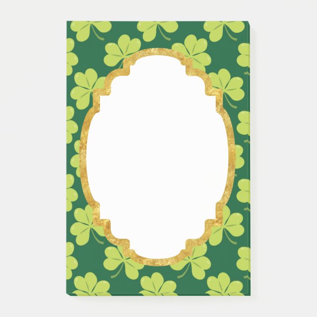 Notas Post-it® Patrón de trébol verde suave (Anverso)