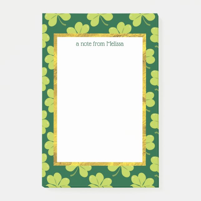 Notas Post-it® Patrón de trébol verde suave (Anverso)