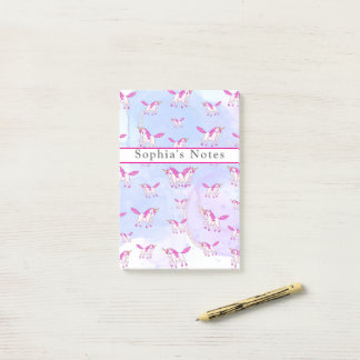 Notas Post-it® Patrón de unicornio rosa lindo nombre personalizad