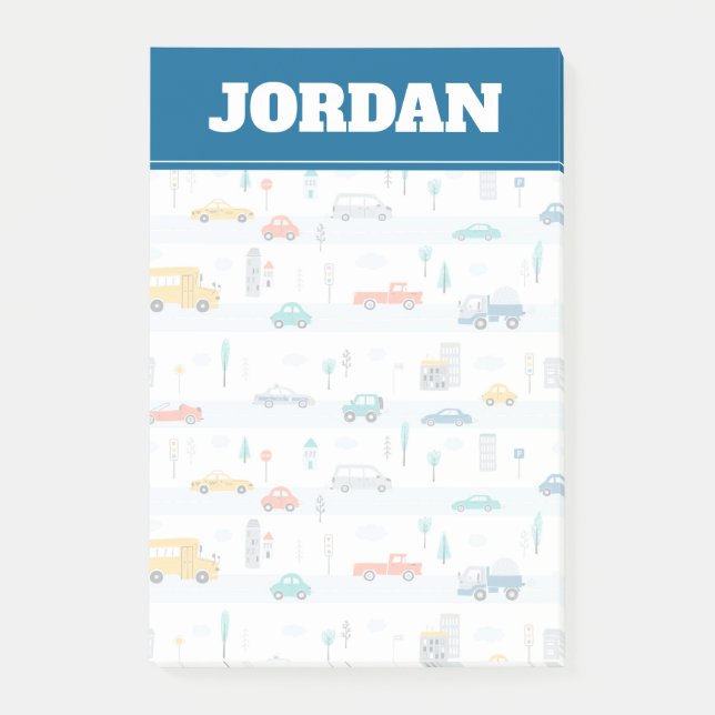 Notas Post-it® Patrón de vehículos de autovía de corte (Anverso)