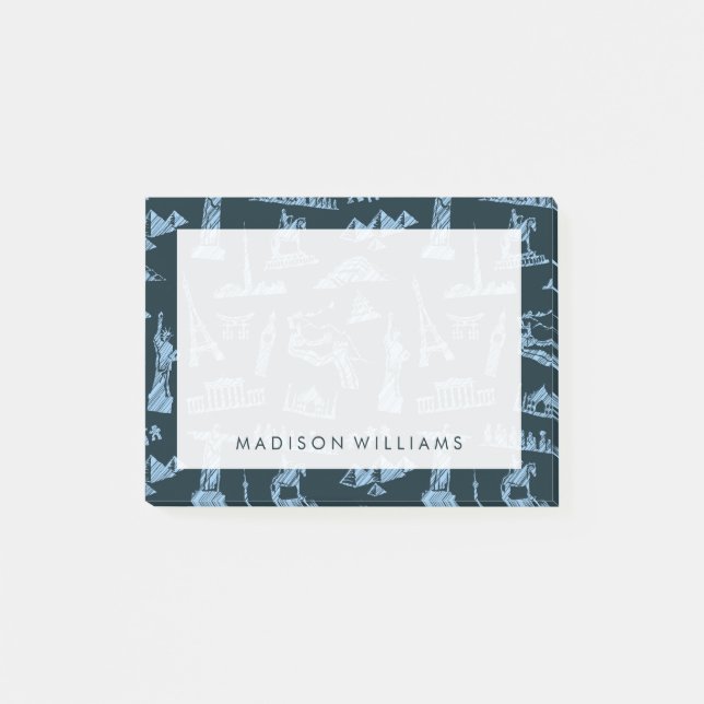 Notas Post-it® Patrón De Viajes En Blues (Anverso)