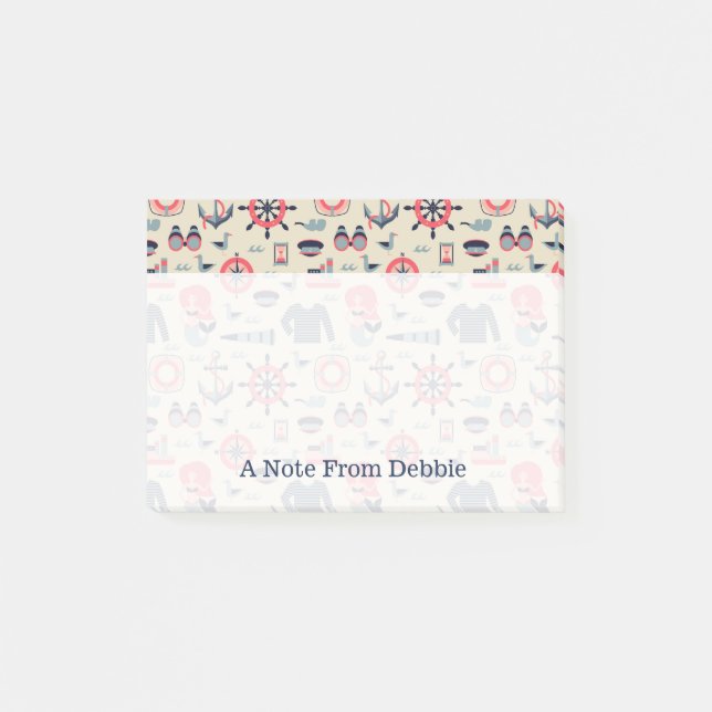 Notas Post-it® Patrón de vida marina| Agregar su nombre (Anverso)