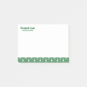 Notas Post-it® Patrón Deco de Arte Verde y Blanco, texto Personal