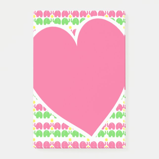 Notas Post-it® Patrón elefante y corazón (Anverso)