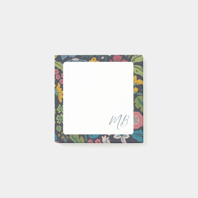 Notas Post-it® Patrón Floral Abstracto Monograma (Anverso)