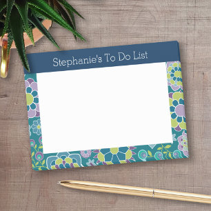 Notas Post-it® Patrón floral - Armada y Verde azulado