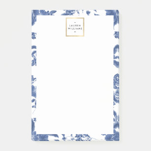 Notas Post-it® Patrón floral blanco y azul vintage