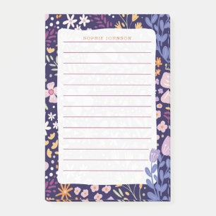 Notas Post-it® Patrón floral de acuarela flores púrpura femenino
