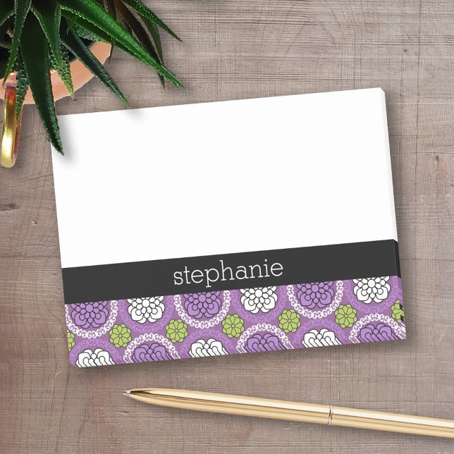 Notas Post-it® Patrón floral de moda - Verde de lima púrpura orqu (Personalized Post-It Notes - add name or other text)