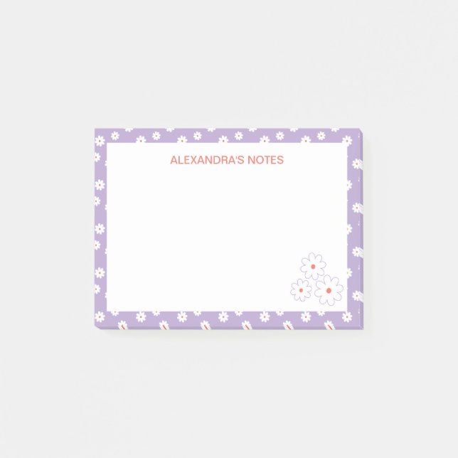 Notas Post-it® Patrón floral Dulce Blanco Personalizado (Anverso)