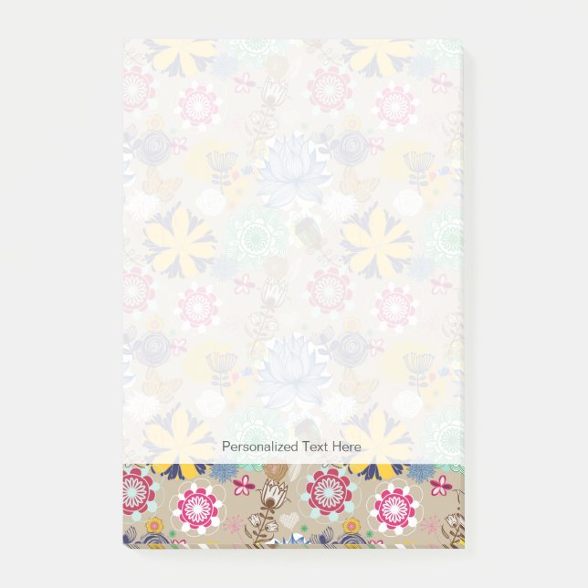 Notas Post-it® Patrón floral en estilo retro 3 (Anverso)