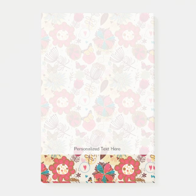 Notas Post-it® Patrón floral en estilo retro 4 (Anverso)