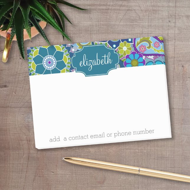 Notas Post-it® Patrón floral funky con nombre personalizado (Personalized post it notes with low quantity. Add your personal touch.)