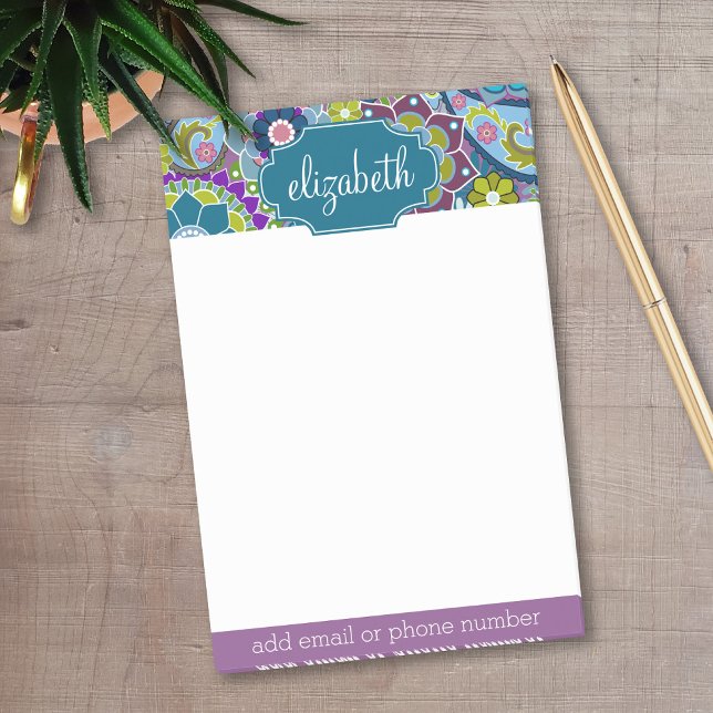 Notas Post-it® Patrón floral funky con nombre personalizado (Personalized Post-It Notes - Add your name and contact information)