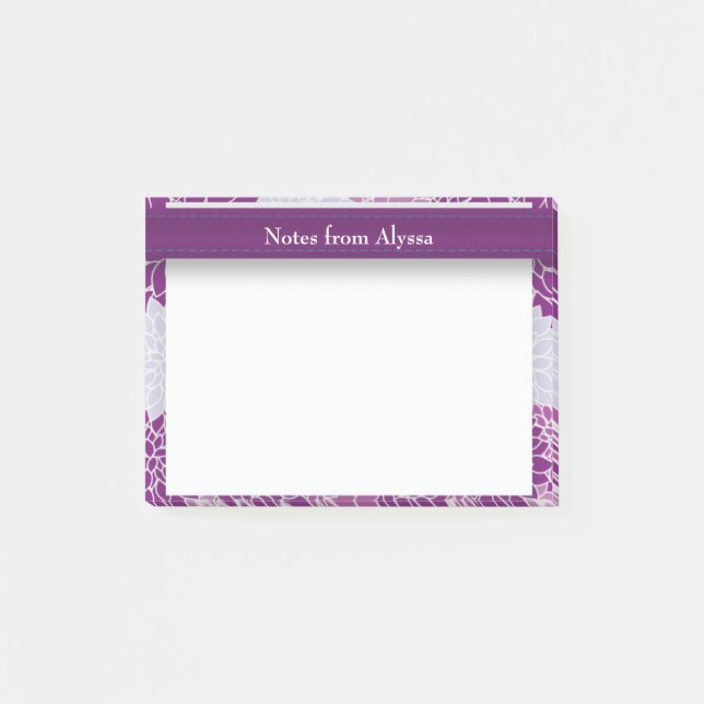 Notas Post-it® Patrón floral morado personalizado (Anverso)