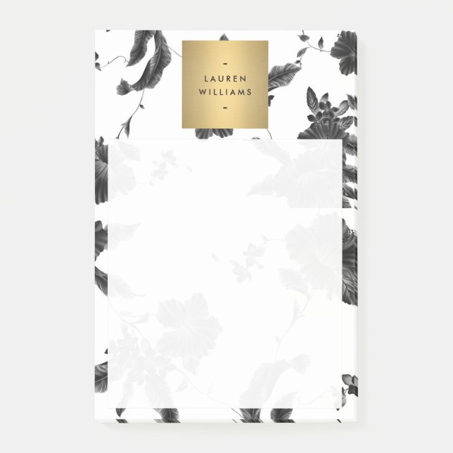 Notas Post-it® Patrón floral negro vintage (Anverso)