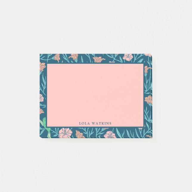 Notas Post-it® Patrón floral rosa de diseño (Anverso)