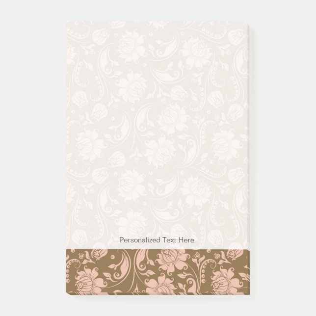 Notas Post-it® Patrón floral rosa y marrón (Anverso)