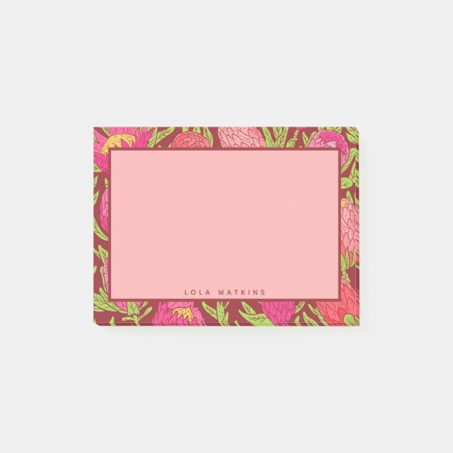 Notas Post-it® Patrón floral tropical rosa negrita (Anverso)