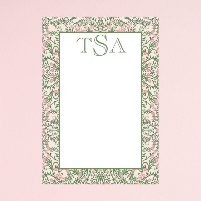Notas Post-it® Patrón floral verde y rosa monograma personalizado (Subido por el creador)