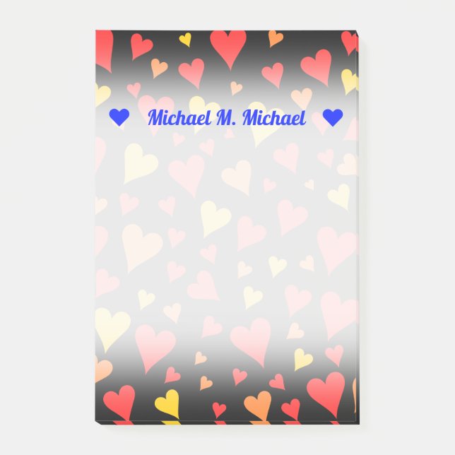 Notas Post-it® Patrón flotante de corazón rojo, Naranja y amarill (Anverso)