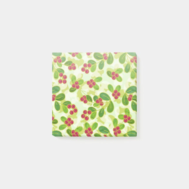Notas Post-it® Patrón Fruta de Cranberry Festial, Verde (Anverso)