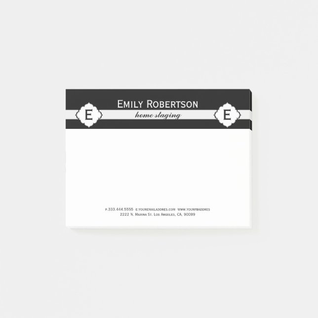 Notas Post-it® Patrón geométrico de franjas en blanco y negro (Anverso)