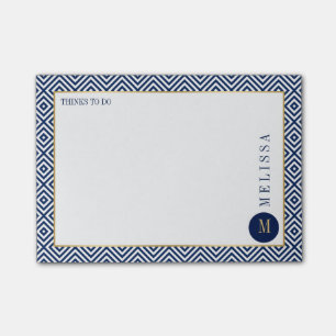 Notas Post-it® Patrón Geométrico Moderno Azul Y Blanco