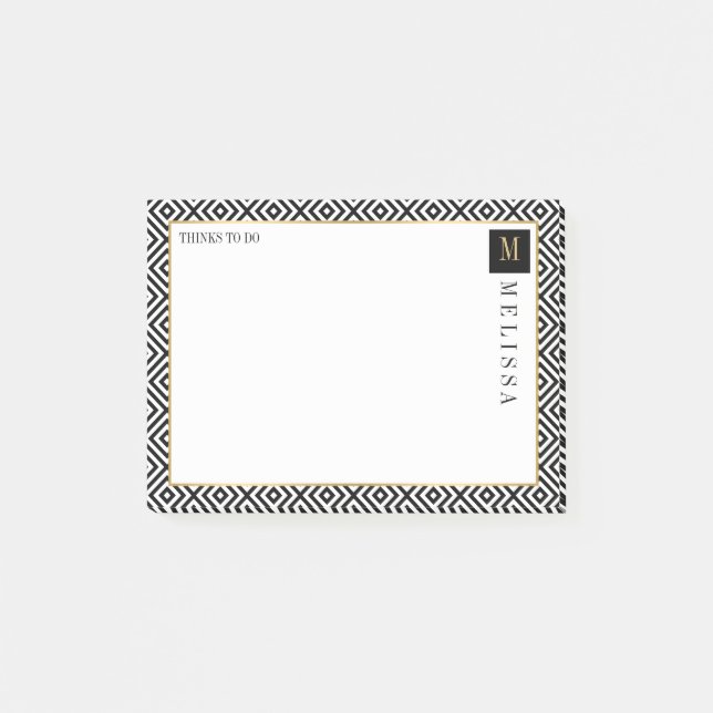 Notas Post-it® Patrón Geométrico Moderno Negro Y Blanco (Anverso)