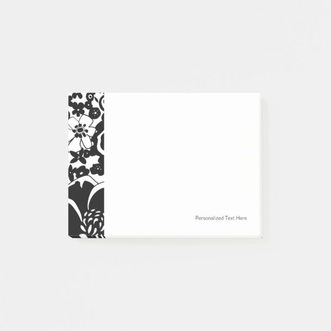 Notas Post-it® Patrón gráfico de jardín floral blanco y negro (Anverso)