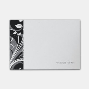 Notas Post-it® Patrón gris floral en negro