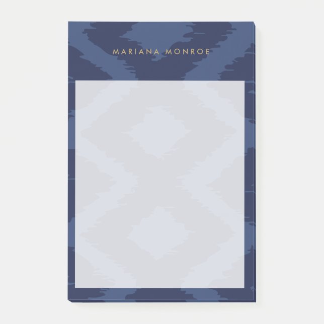 Notas Post-it® PATRÓN IKAT DE DISEÑADOR en AZUL Personalizado (Anverso)
