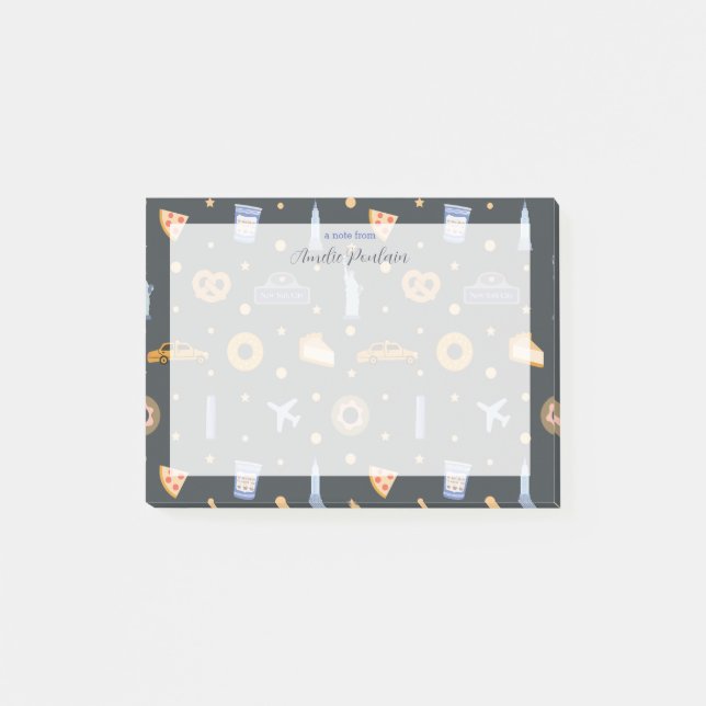 Notas Post-it® Patrón moderno de NYC Nombre gris oscuro (Anverso)