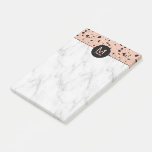 Notas Post-it® Patrón moderno de oro y mármol Rosa con monograma
